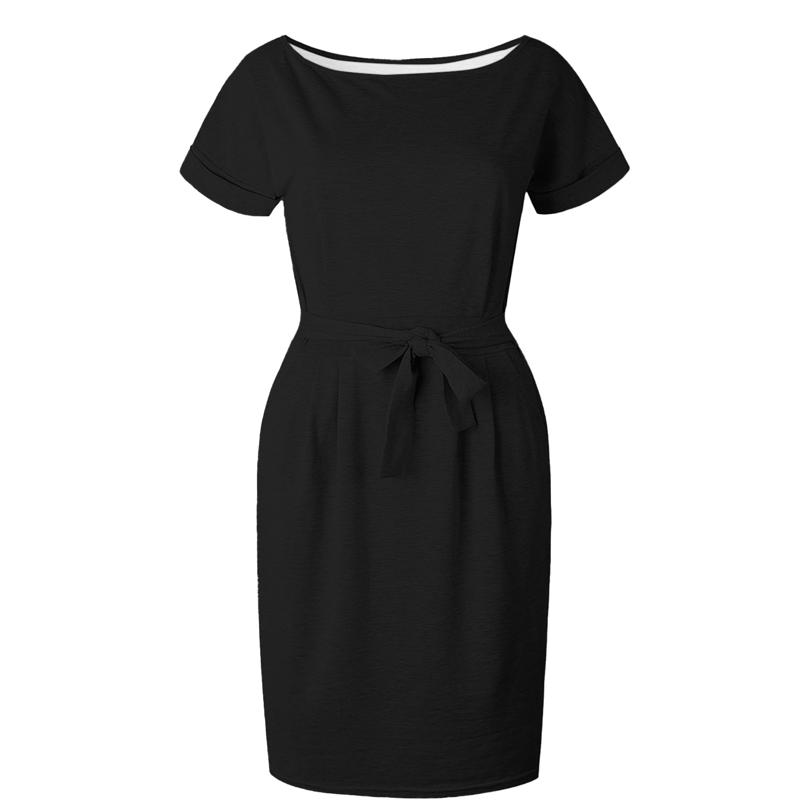 thumbnail image 5 of Vestido de verano para mujer con cinturón: manga corta, informal/para salir, fácil de cuidar, versátil para diversas ocasiones., 5 of 6